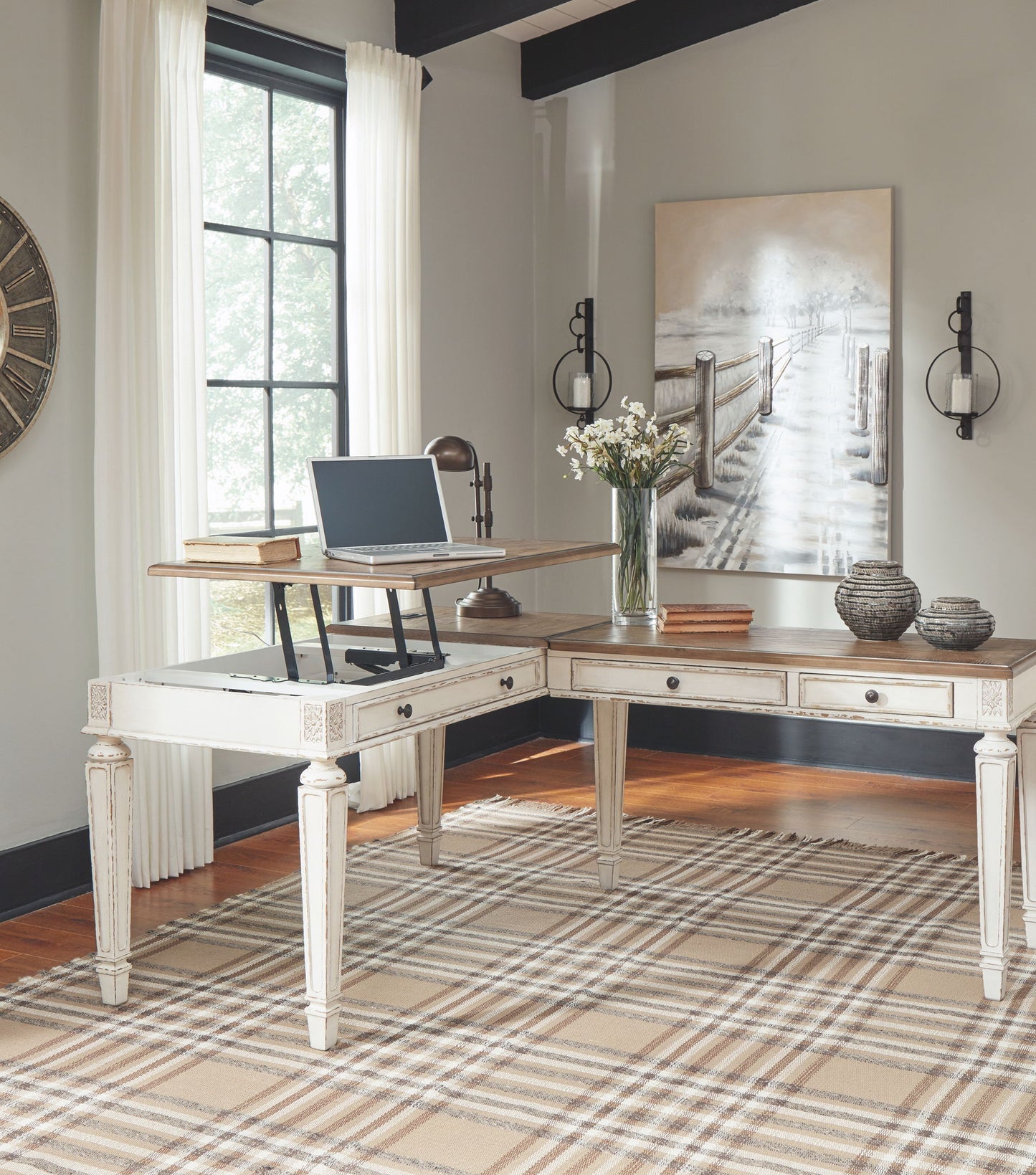 Realyn - White / Brown - Home Office Lift Top Desk - Hornell Furniture Outlet