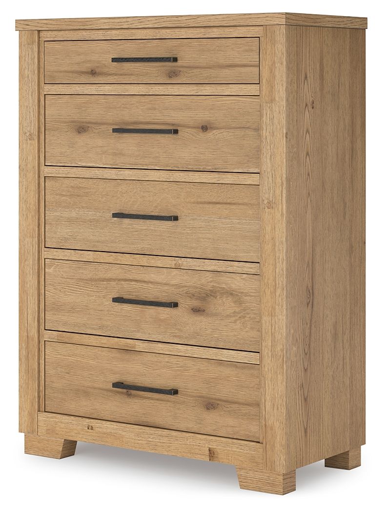 Galliden - Light Brown - Five Drawer Chest - Hornell Furniture Outlet