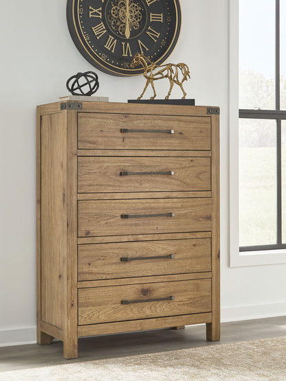 Ridgester - Five Drawer Chest - Light Brown - Hornell Furniture Outlet