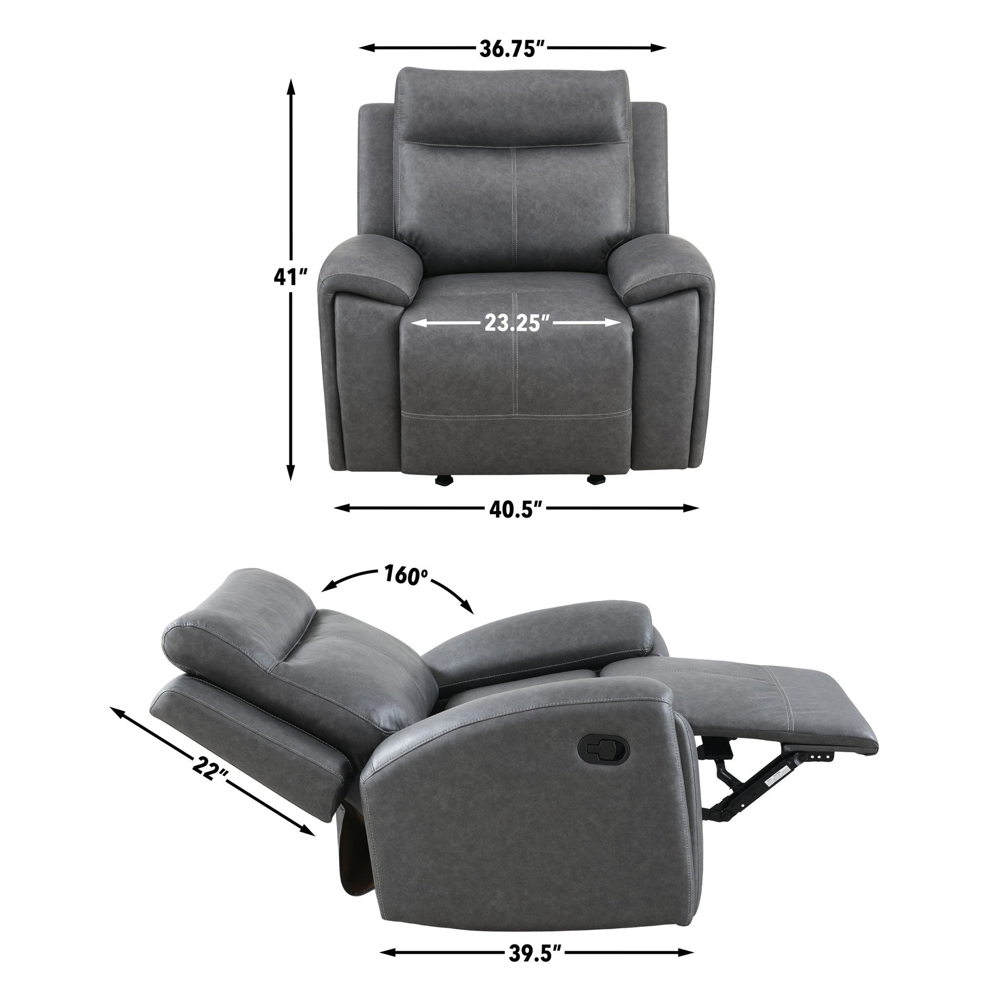 Gaston - Manual Recliner - Gray - Hornell Furniture Outlet