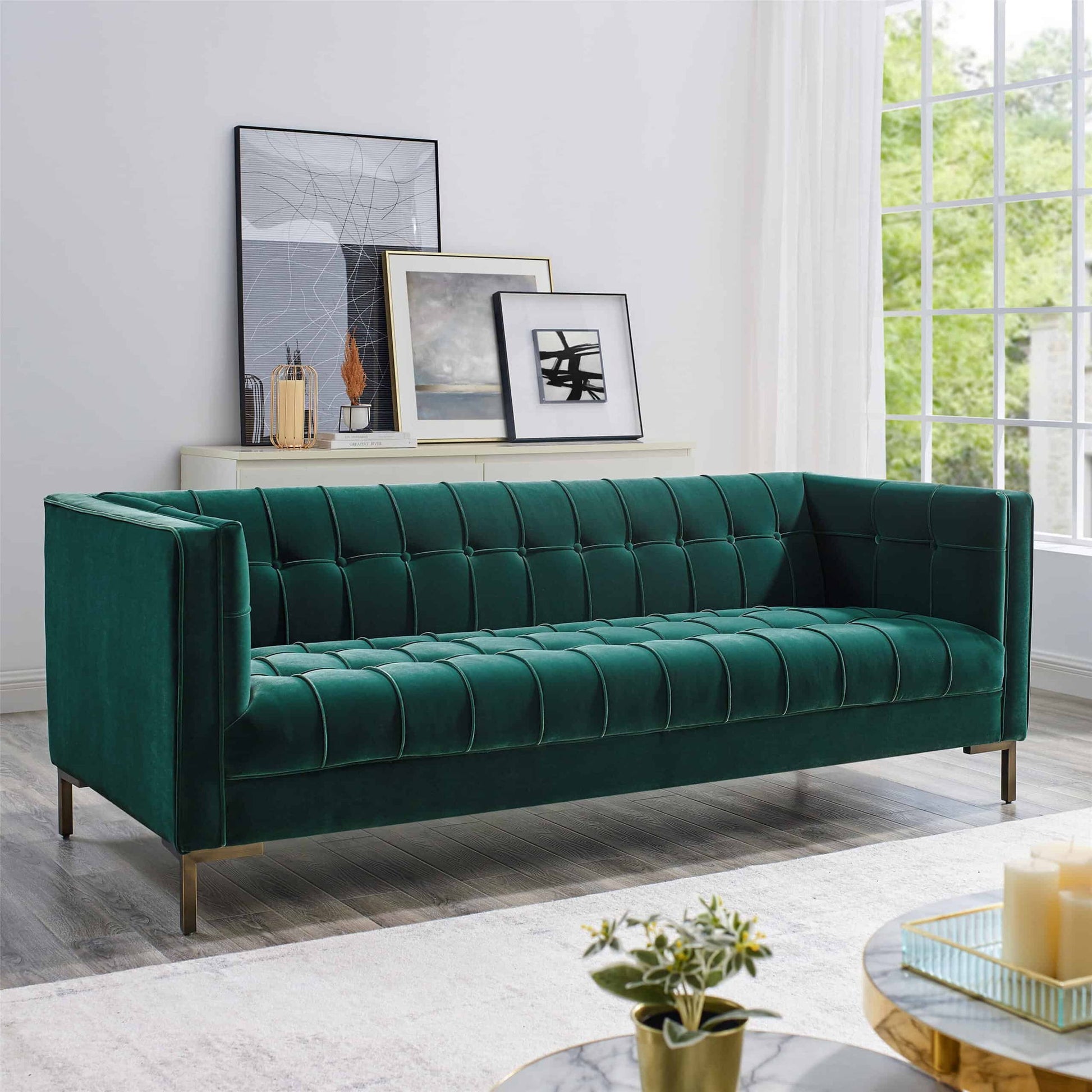 Isaac - Channel Stitch Velvet Sofa - Hornell Furniture Outlet