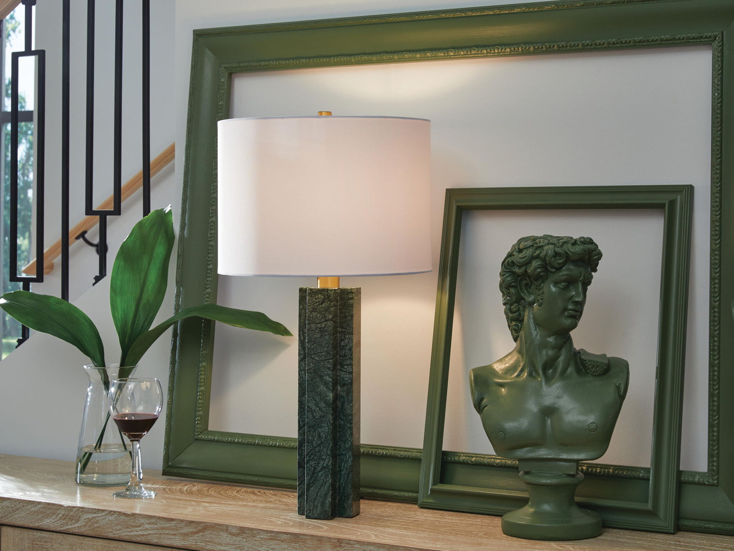 Keegan - Marble Table Lamp - Green - Hornell Furniture Outlet