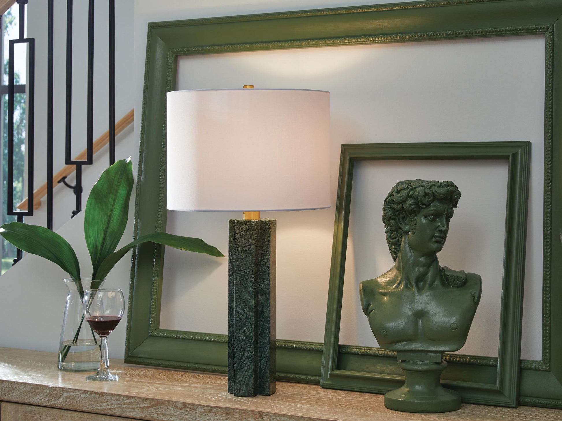 Keegan - Marble Table Lamp - Green - Hornell Furniture Outlet