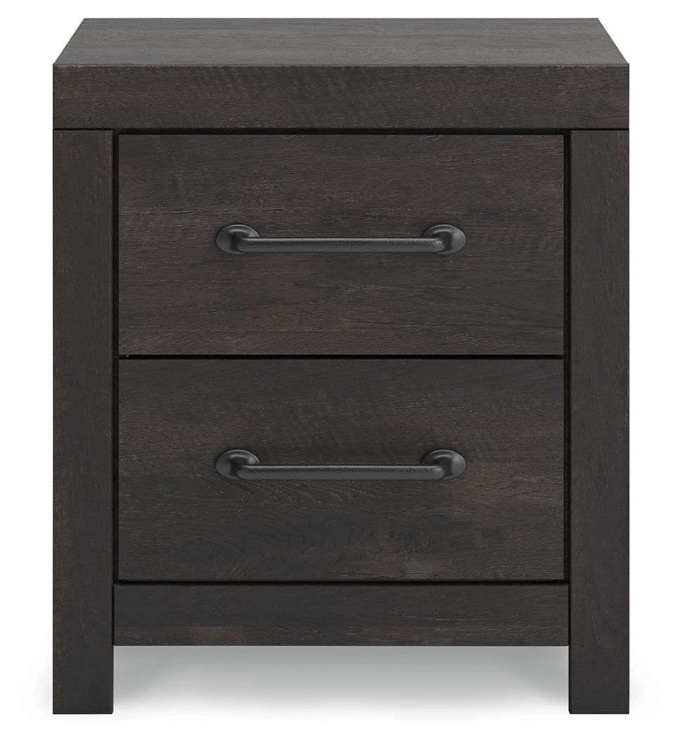 Hollivern - Two Drawer Night Stand - Dark Gray - Hornell Furniture Outlet