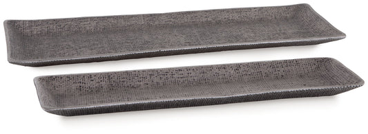 Garekton - Pewter Finish - Tray Set (Set of 2) - Hornell Furniture Outlet