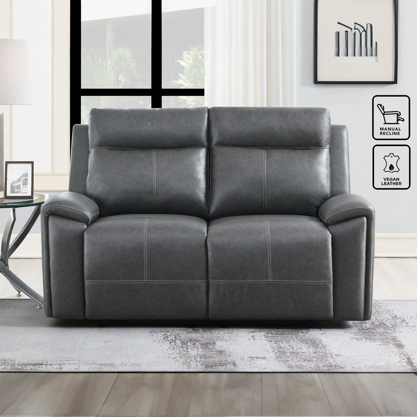 Gaston - Manual Reclining Loveseat - Gray - Hornell Furniture Outlet