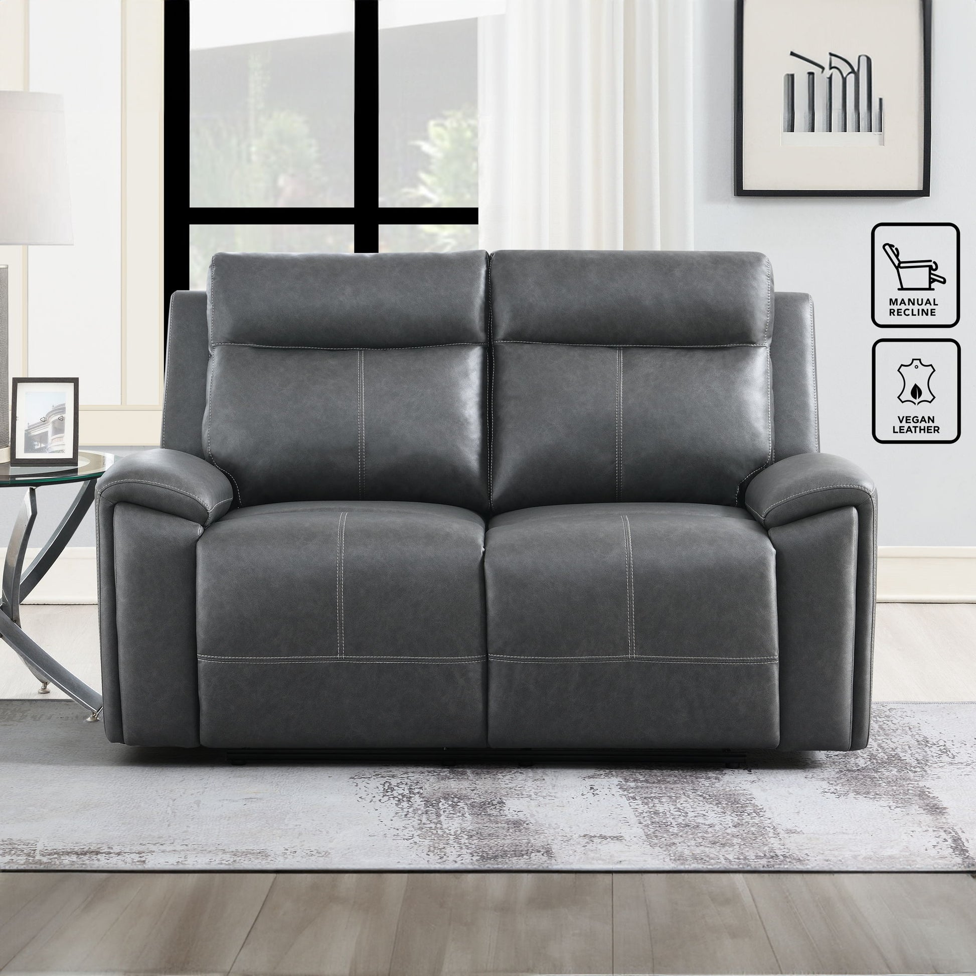 Gaston - Manual Reclining Loveseat - Gray - Hornell Furniture Outlet