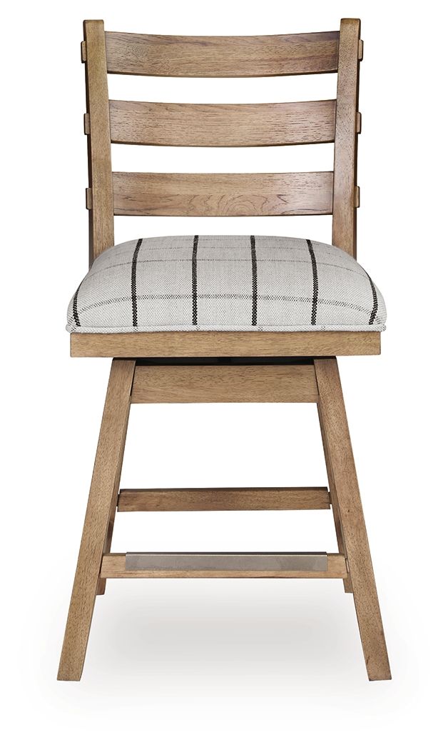 Ridgester - Upholstered Swivel Barstool (Set of 2) - Light Brown - Hornell Furniture Outlet
