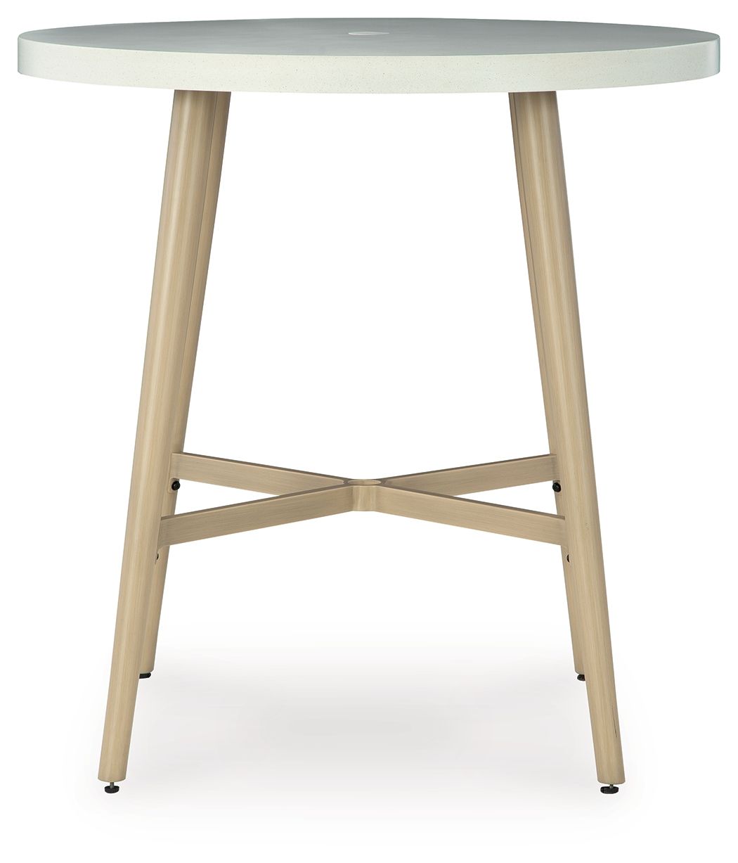 Seton Creek - Beige - Round Bar Table With Umbrella Option - Hornell Furniture Outlet