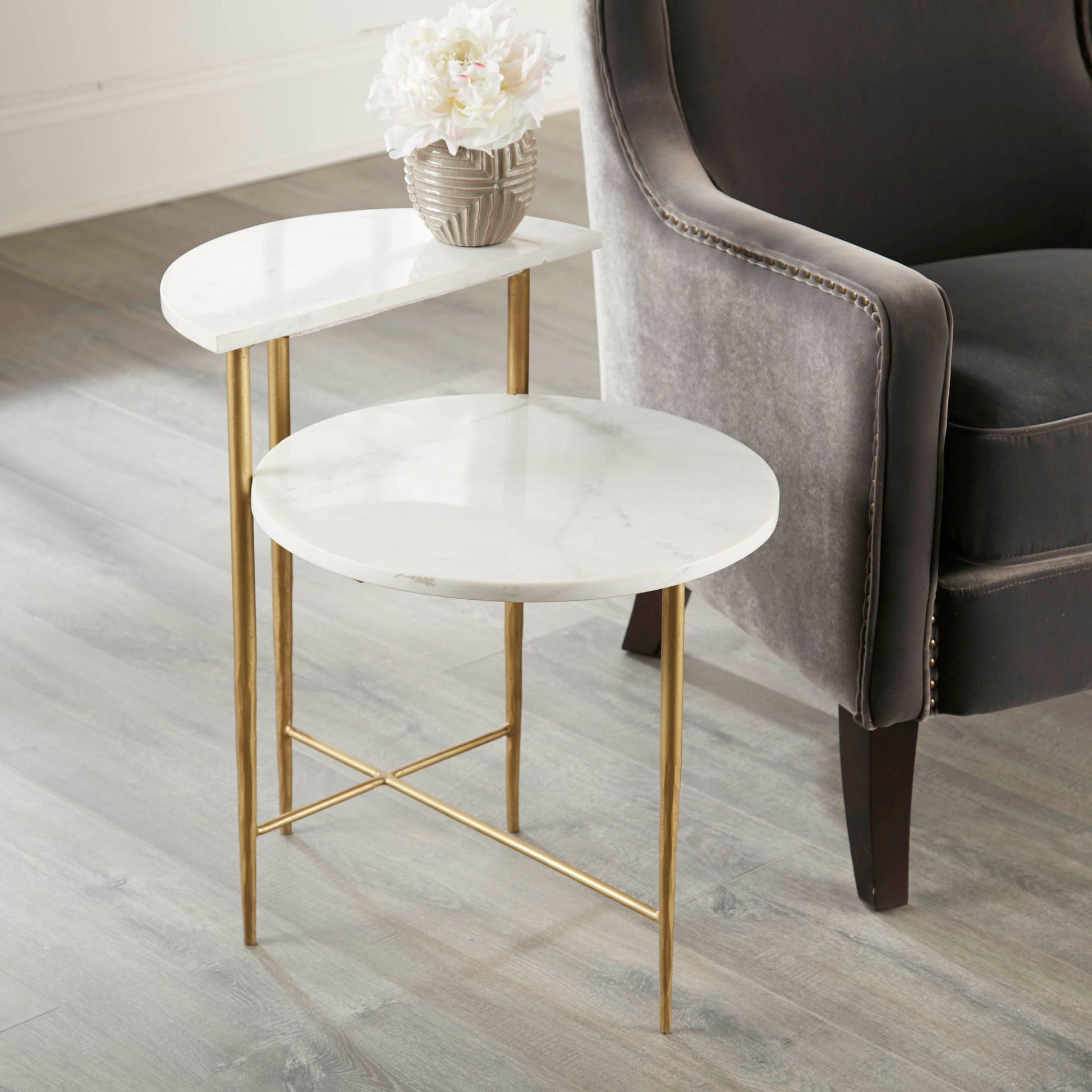 Patna - White Marble Top Side End Table - White - Hornell Furniture Outlet