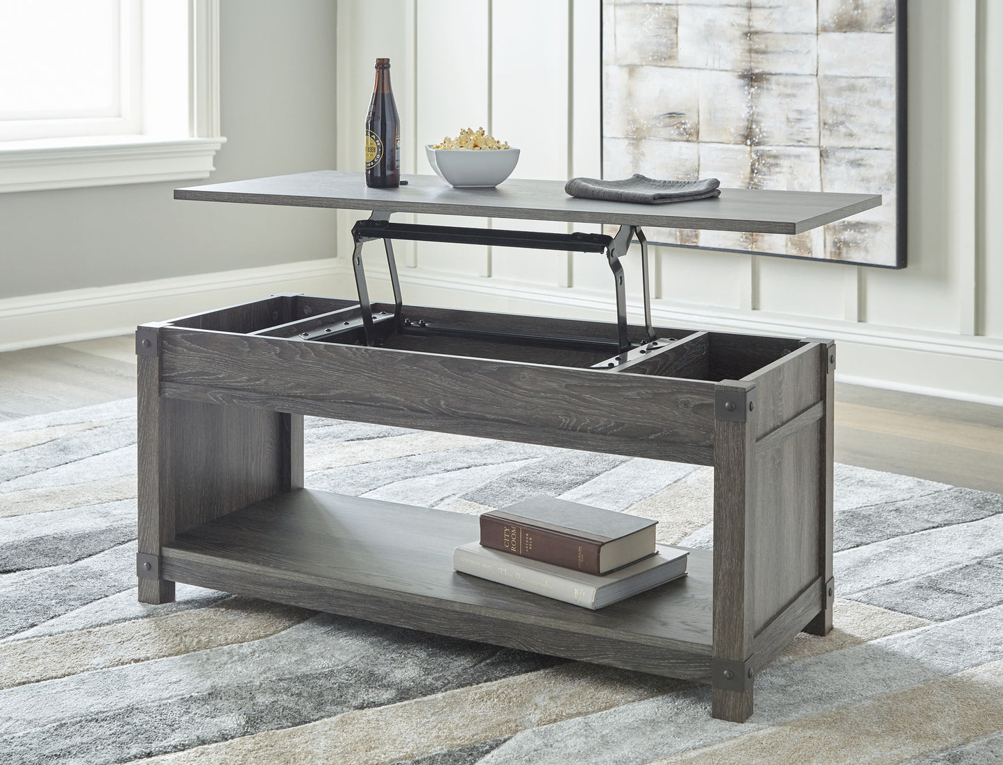 Freedan - Grayish Brown - Rect Lift Top Cocktail Table - Hornell Furniture Outlet