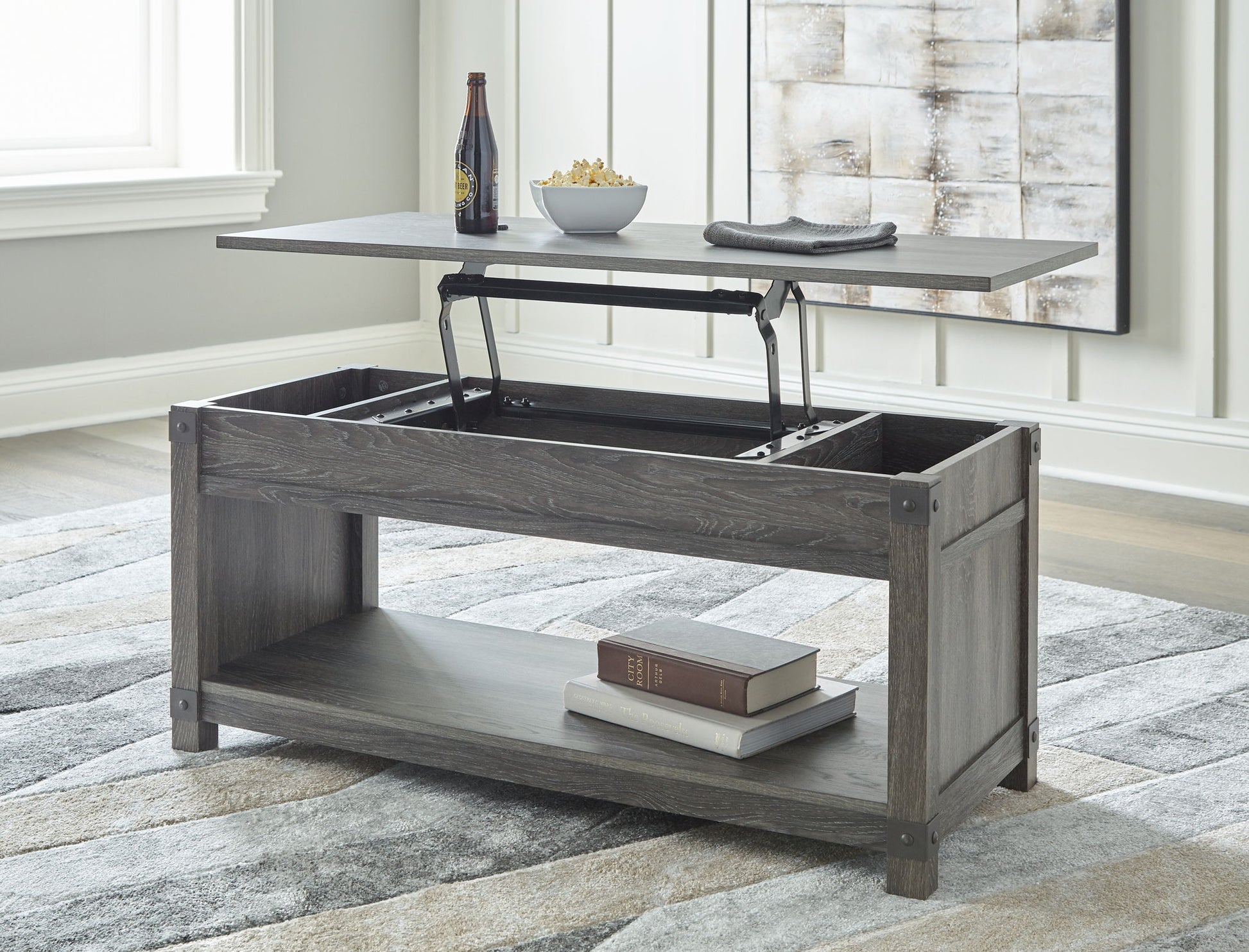Freedan - Grayish Brown - Rect Lift Top Cocktail Table - Hornell Furniture Outlet