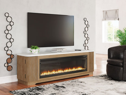 Camdill - 80" TV Stand With Electric Fireplace - Light Brown - Hornell Furniture Outlet