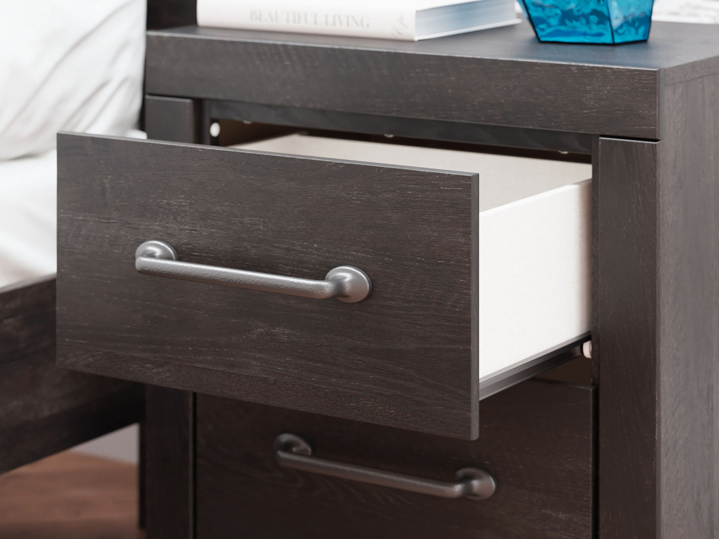 Hollivern - Two Drawer Night Stand - Dark Gray - Hornell Furniture Outlet
