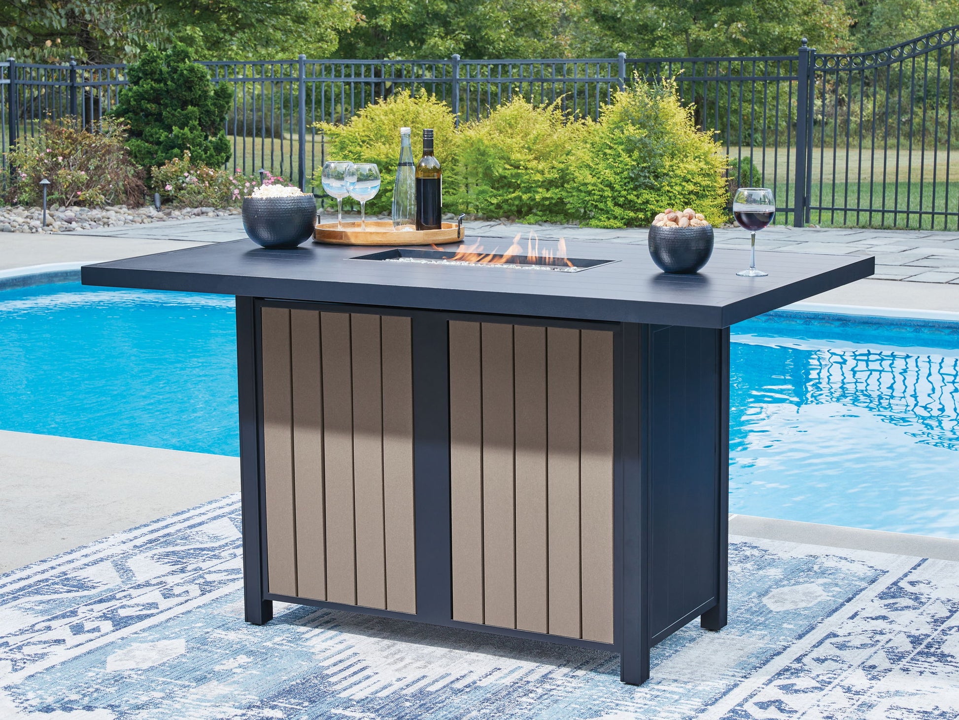 East Beach - Rectangular Bar Table With Fire Pit - Blue - Hornell Furniture Outlet