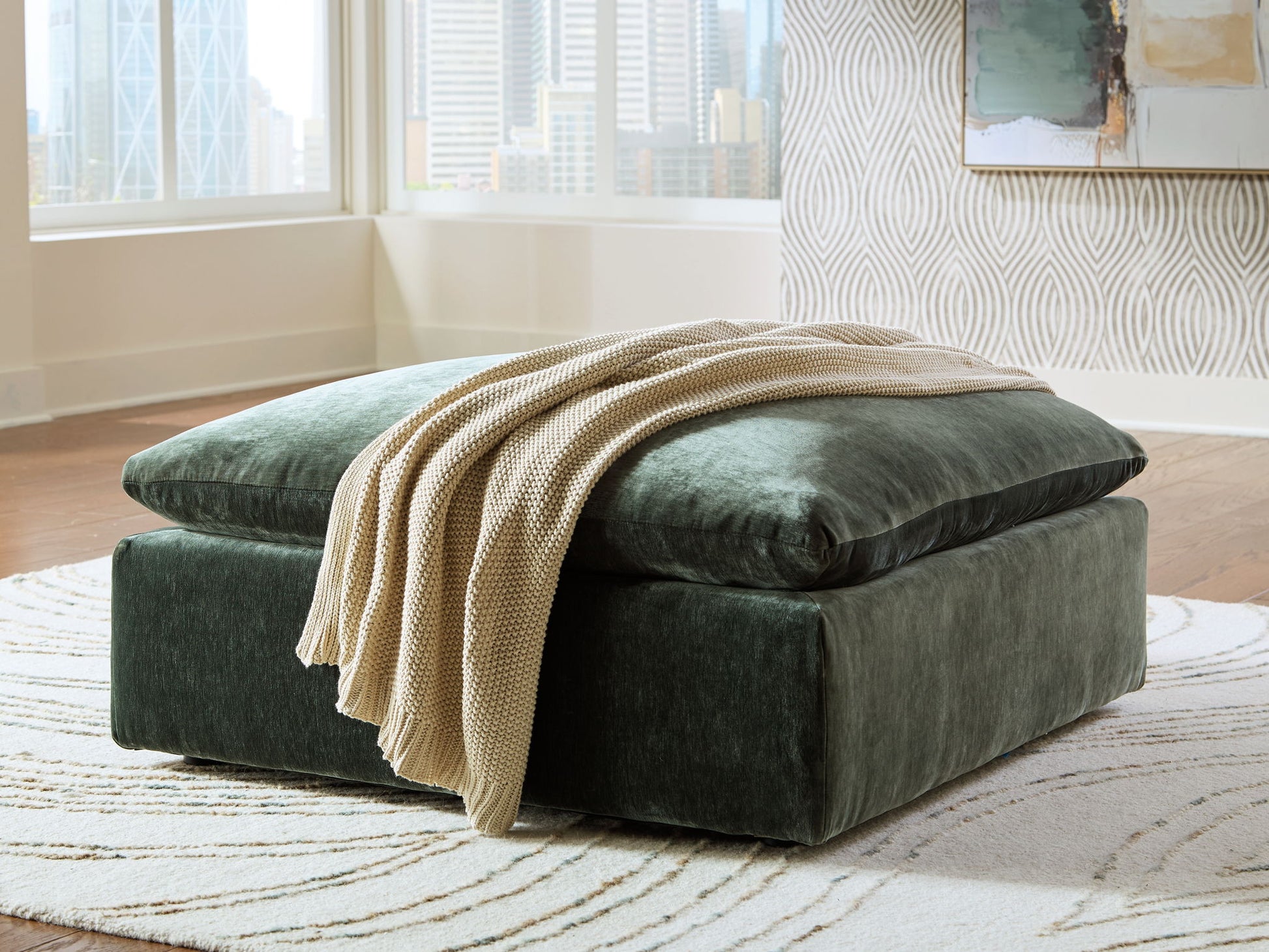 Carriage View - Jade - Oversized Accent Ottoman - Hornell Furniture Outlet