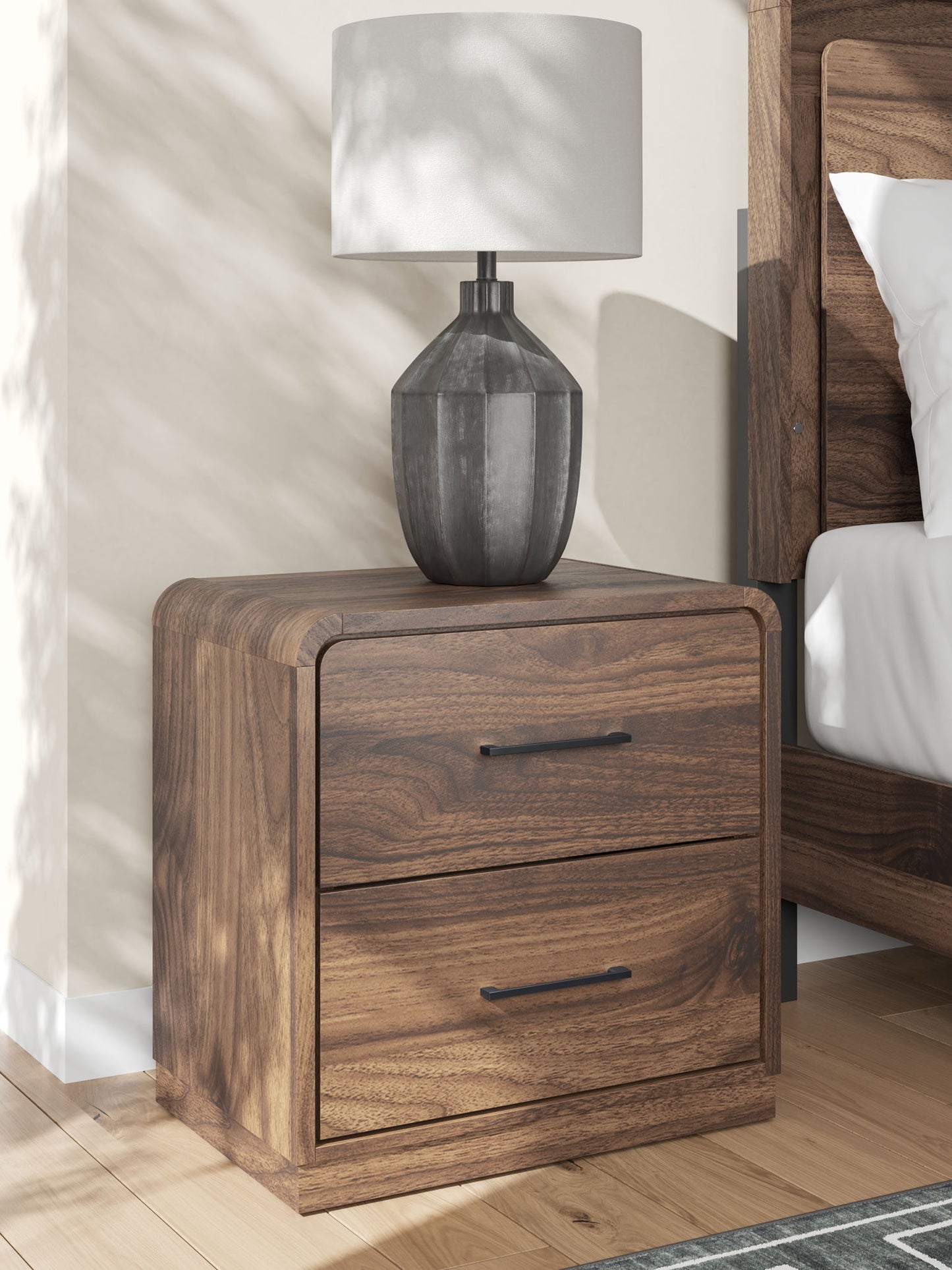 Fortlorn - Two Drawer Night Stand - Walnut Brown - Hornell Furniture Outlet