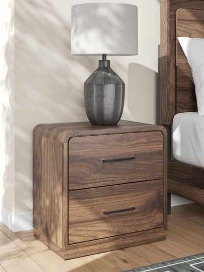 Fortlorn - Two Drawer Night Stand - Walnut Brown - Hornell Furniture Outlet