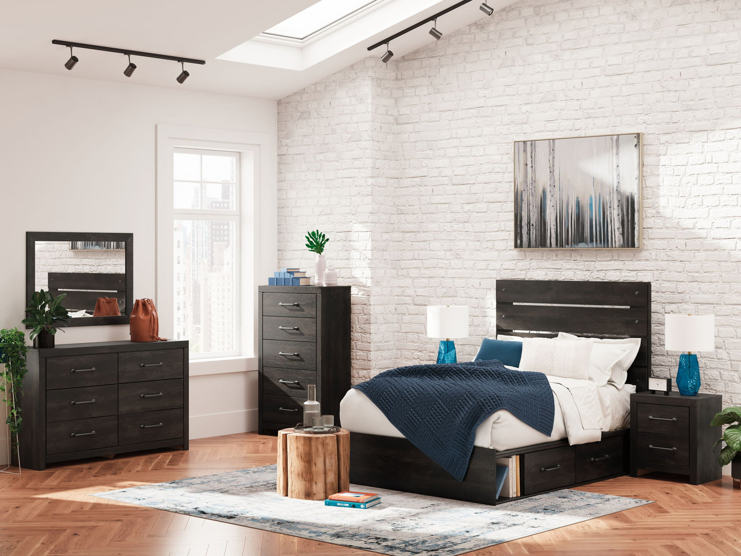 Hollivern - Dark Gray - Two Drawer Night Stand - Hornell Furniture Outlet