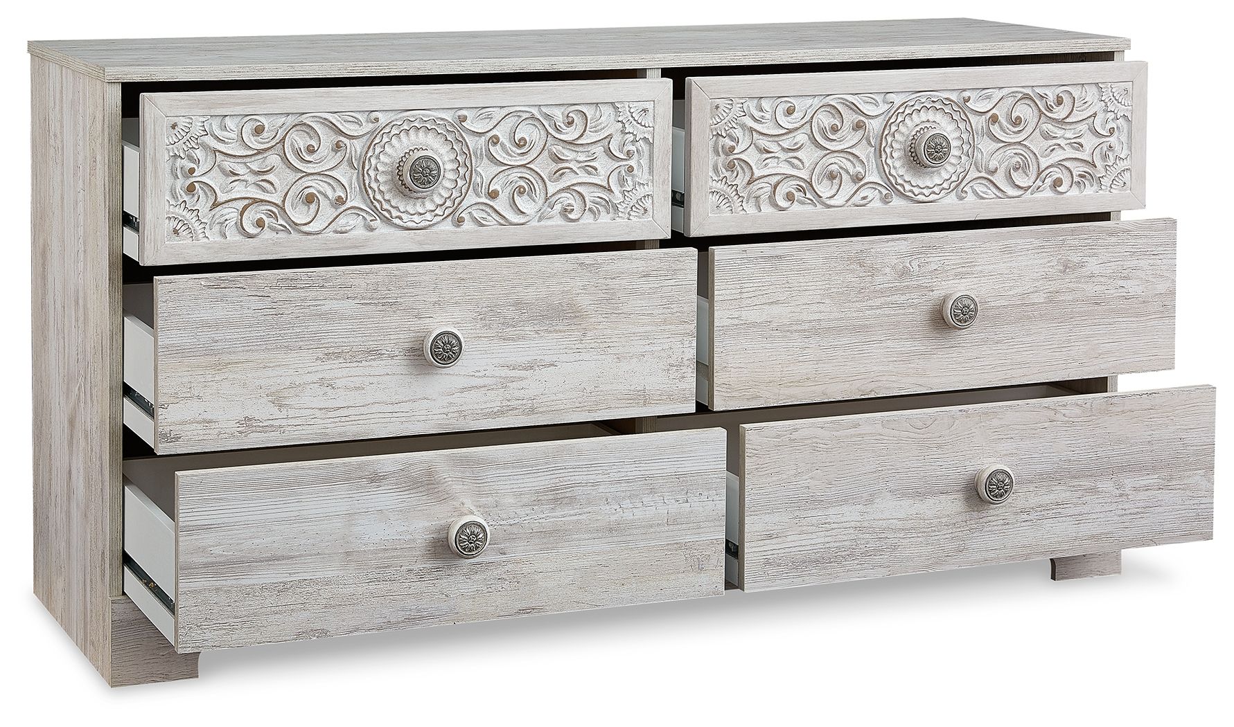 Paxberry - Six Drawer Dresser - Weatherworn - Whitewash - Hornell Furniture Outlet