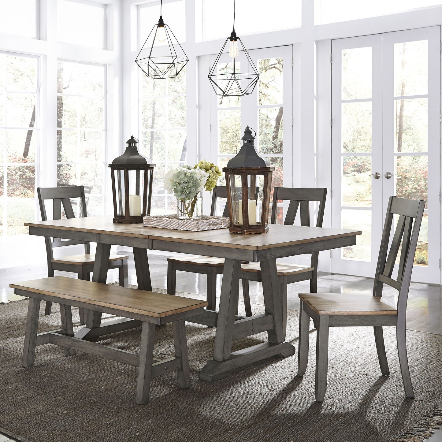 Lindsey Farm - Trestle Table Set - Hornell Furniture Outlet