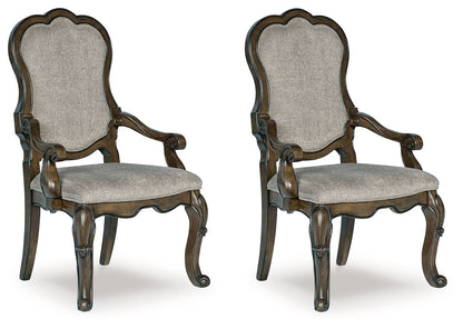 Maylee - Dining Upholstered Arm Chair (Set of 2) - Dark Brown - Hornell Furniture Outlet