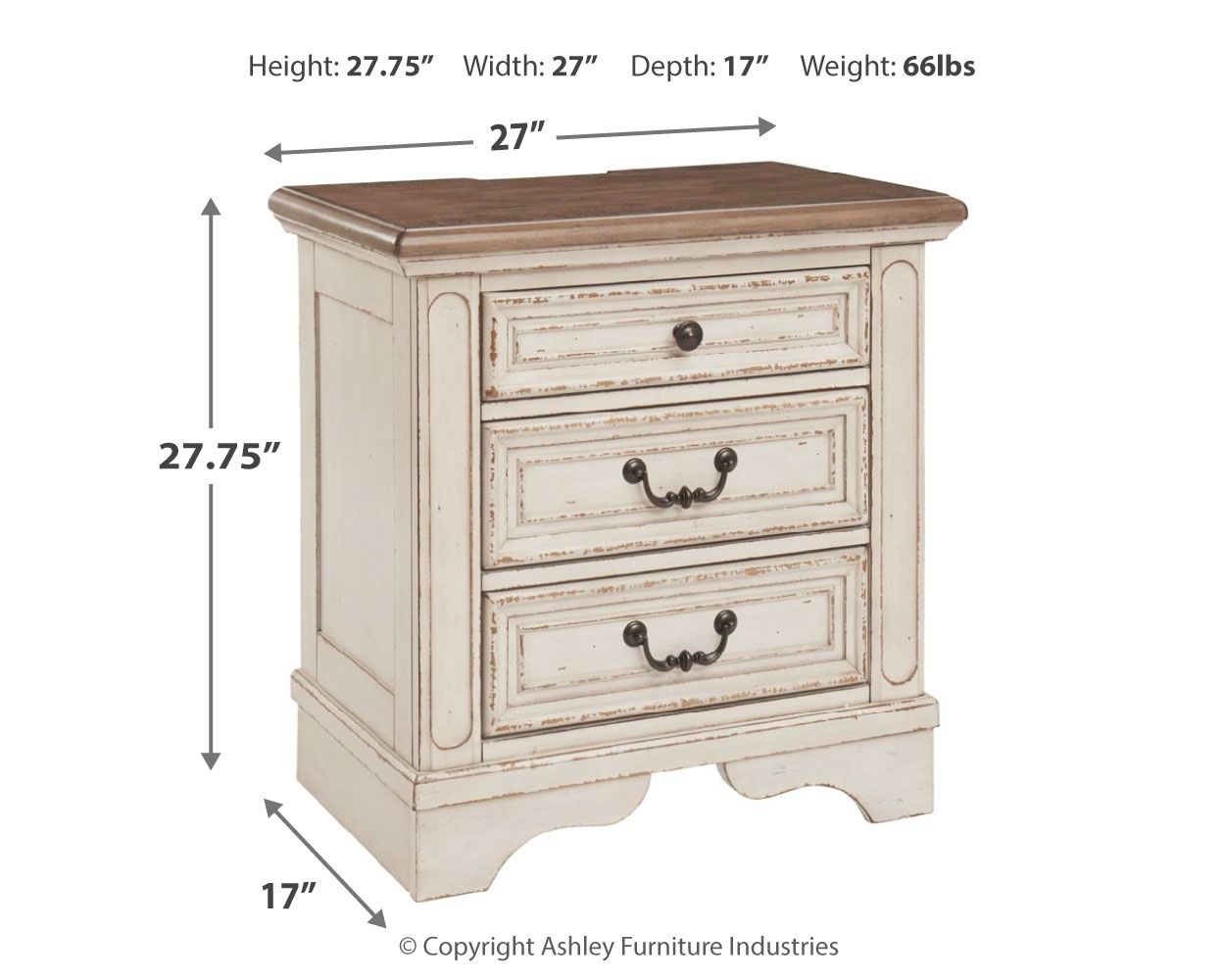 Realyn - White / Brown / Beige - Three Drawer Night Stand - Hornell Furniture Outlet