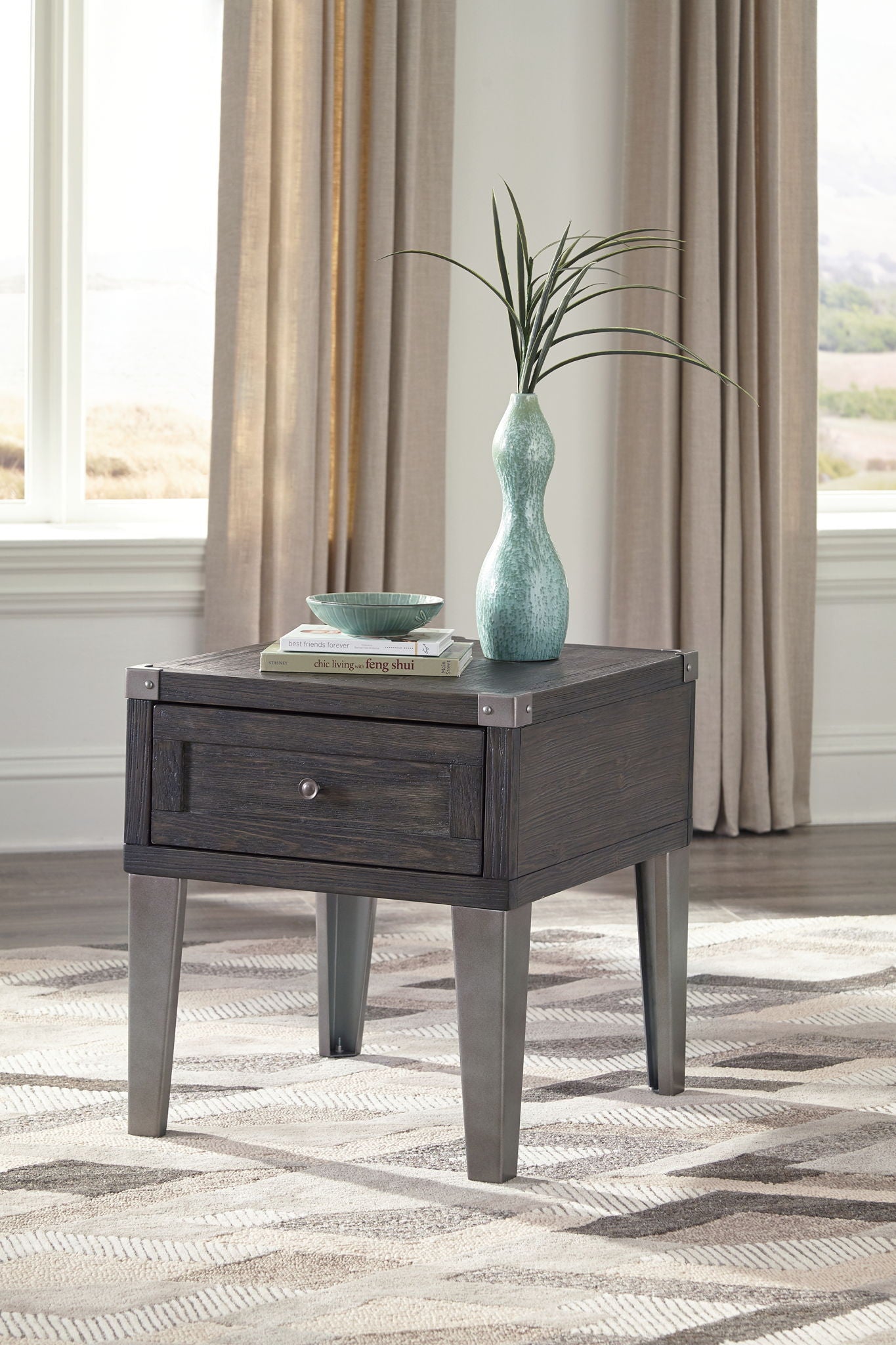 Todoe - Rectangular End Table - Dark Gray - Hornell Furniture Outlet