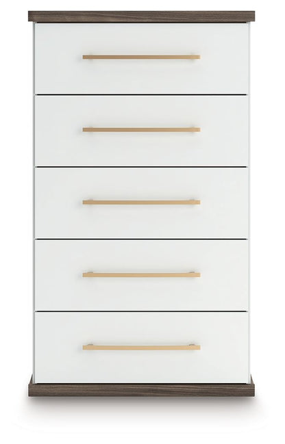 Kendanport - Brown / White - Five Drawer Chest - Hornell Furniture Outlet