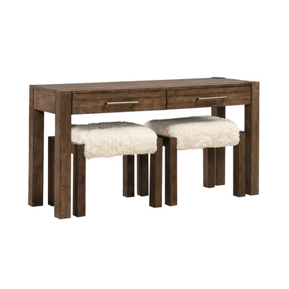Broadmore - 3 Piece Table Set (1 Console Table 2 Console Stools) - Brown - Hornell Furniture Outlet