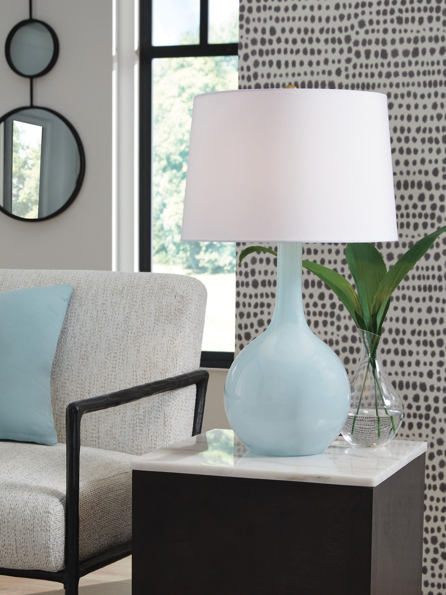 Rylanton - Glass Table Lamp - Aqua - Hornell Furniture Outlet