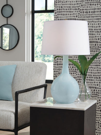 Rylanton - Glass Table Lamp - Aqua - Hornell Furniture Outlet