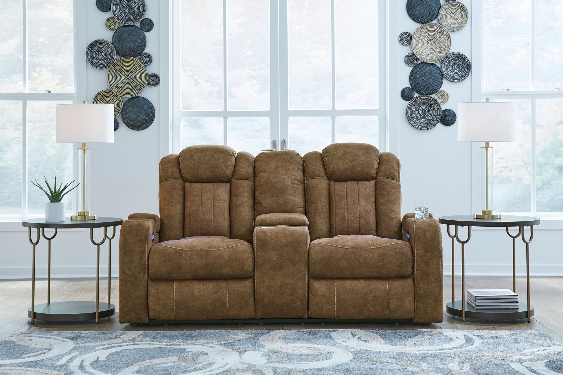 Wolfridge - Brindle - Power Reclining Loveseat With Console /Adj Hdrst - Hornell Furniture Outlet