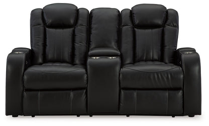 Caveman Den - Midnight - Power Reclining Loveseat with Console/ Adj Hdrst - Hornell Furniture Outlet