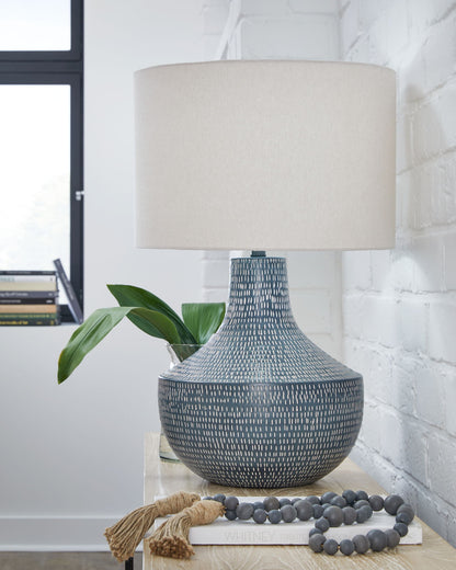 Schylarmont - Antique Gray / White - Metal Table Lamp - Hornell Furniture Outlet