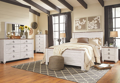 Willowton - Brown / Beige / White - Two Drawer Night Stand - Hornell Furniture Outlet
