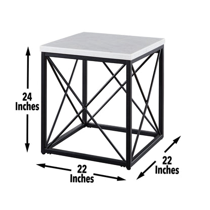 Skyler - Square End Table With Marble Top - White - Hornell Furniture Outlet