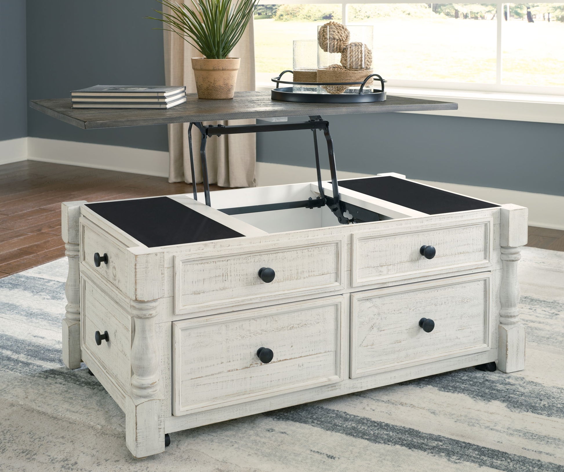 Havalance - White / Gray - Lift Top Cocktail Table with Storage Drawers - Hornell Furniture Outlet