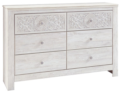 Paxberry - Whitewash - Dresser, Mirror - Medallion Drawer Pulls - Hornell Furniture Outlet