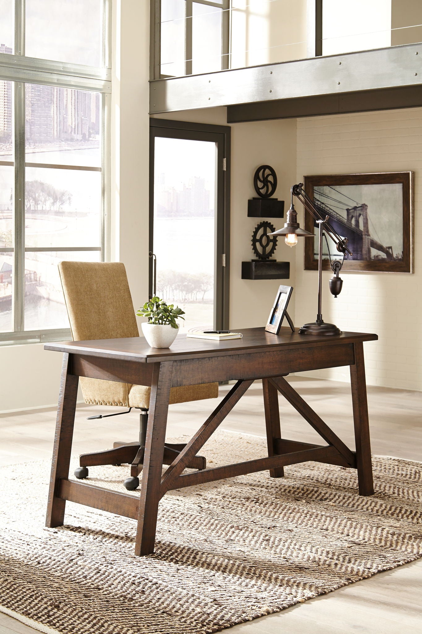Baldridge - Home Office Large Leg Desk - Rustic Brown - Hornell Furniture Outlet
