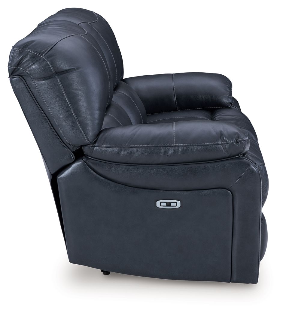 Leesworth - 3 Pc. - Power Reclining Sofa, Power Reclining Loveseat, Power Rocker Recliner - Ocean - Hornell Furniture Outlet