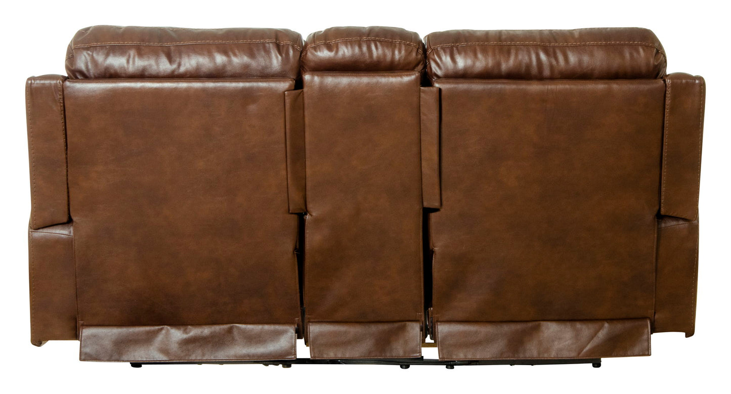 Ceretti - Power Reclining Console Loveseat - Brown Top Grain Italian Leather Match - Hornell Furniture Outlet