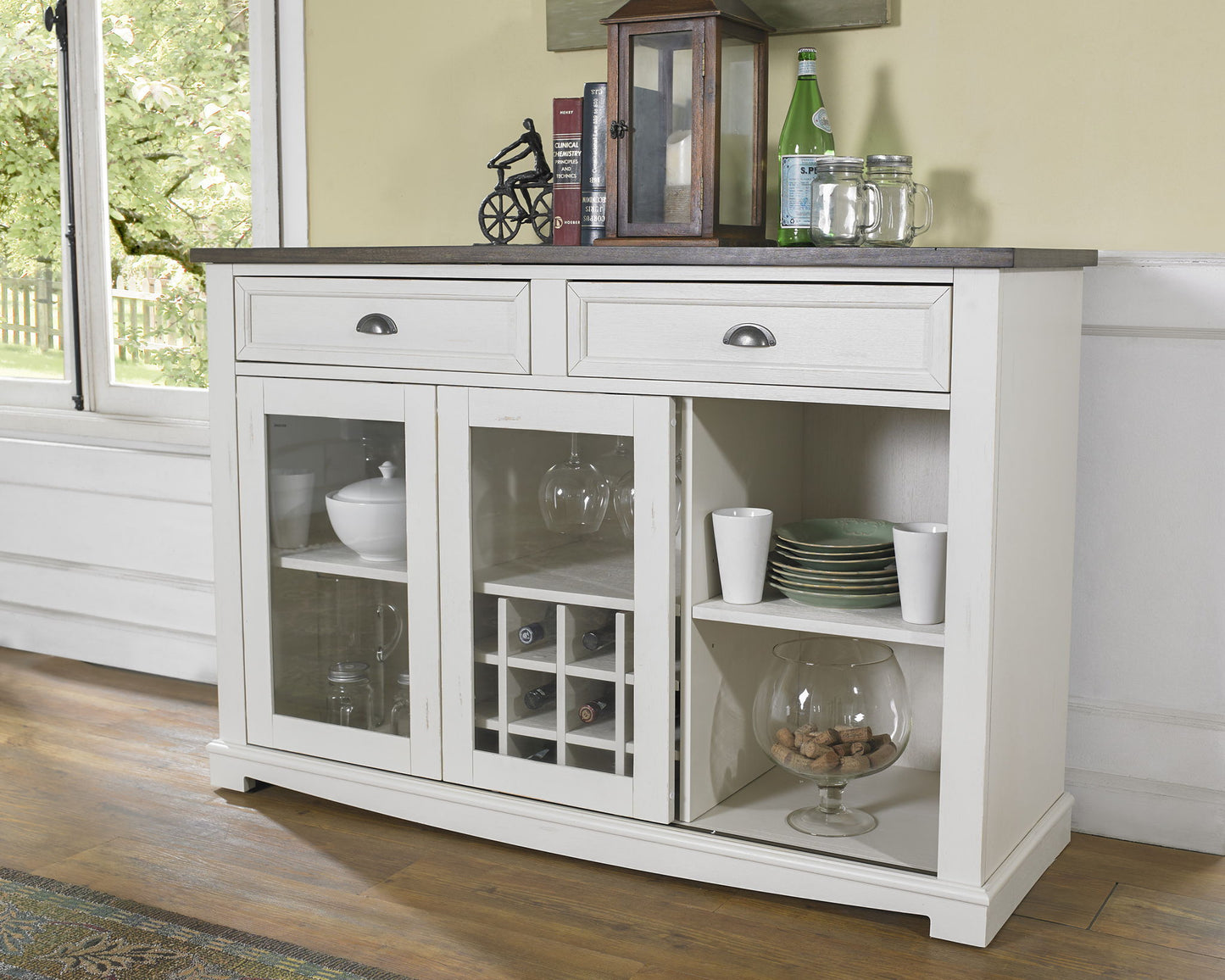 Cayla - Server - Dark Oak & White - Hornell Furniture Outlet