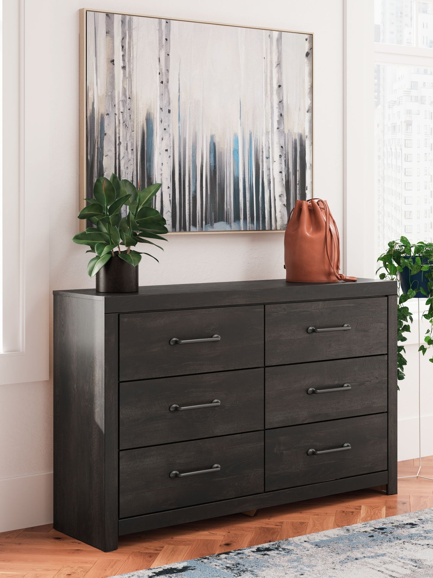 Hollivern - Dark Gray - Six Drawer Dresser - Hornell Furniture Outlet