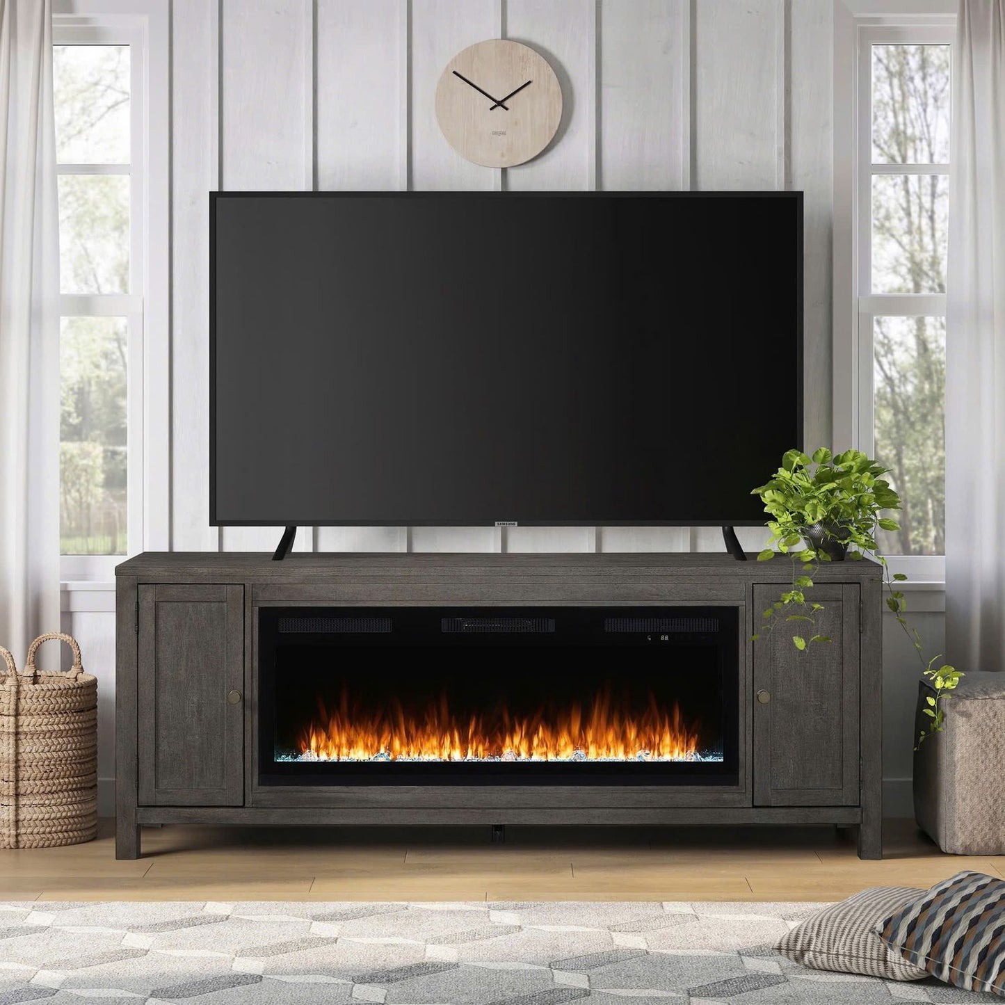 Fireplace TV Consoles - 406 78" Console With Fire FTS - Brown - Hornell Furniture Outlet