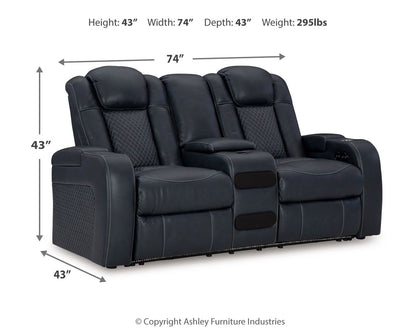 Fyne - dyme - Power Reclining Loveseat With Console/Adj Hdrst - Hornell Furniture Outlet