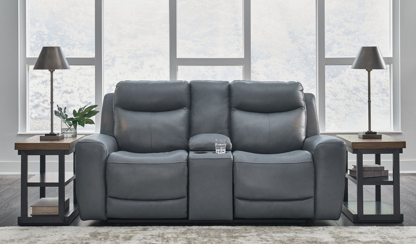 Mindanao - Steel - 2 Pc. - Power Reclining Sofa, Power Reclining Loveseat with Console - Hornell Furniture Outlet