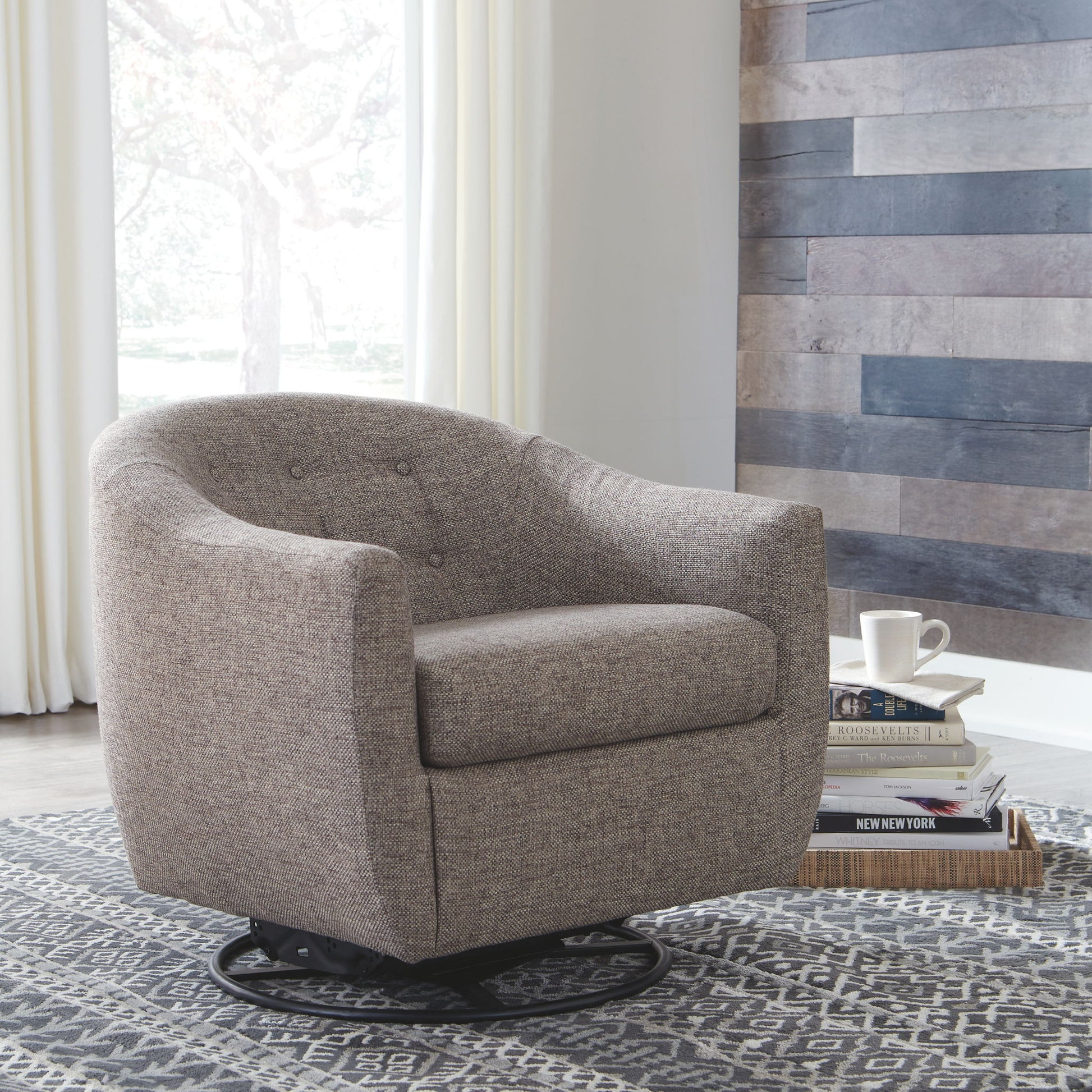 Upshur - Taupe - Swivel Glider Accent Chair - Hornell Furniture Outlet