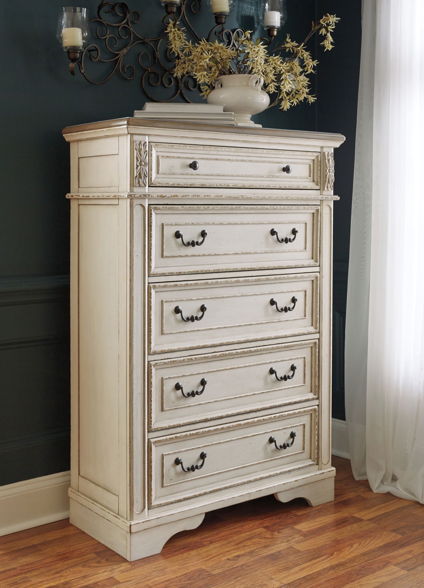 Realyn - Five Drawer Chest - White / Brown / Beige - Hornell Furniture Outlet