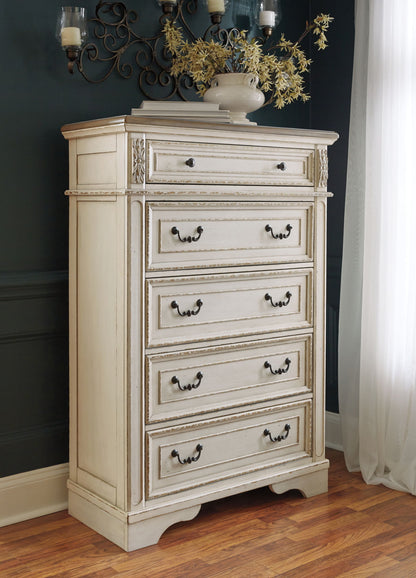 Realyn - Five Drawer Chest - White / Brown / Beige - Hornell Furniture Outlet